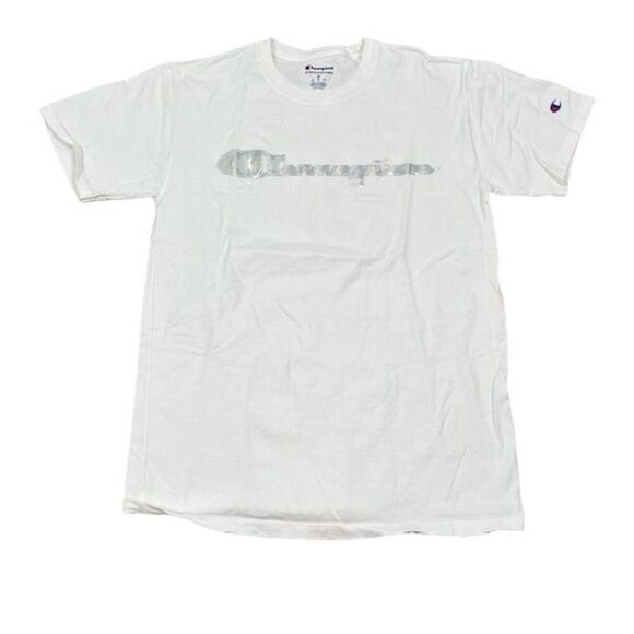 Champion Men's T-shirt White with Silver Logo Size Medium - Picture 2 of 8